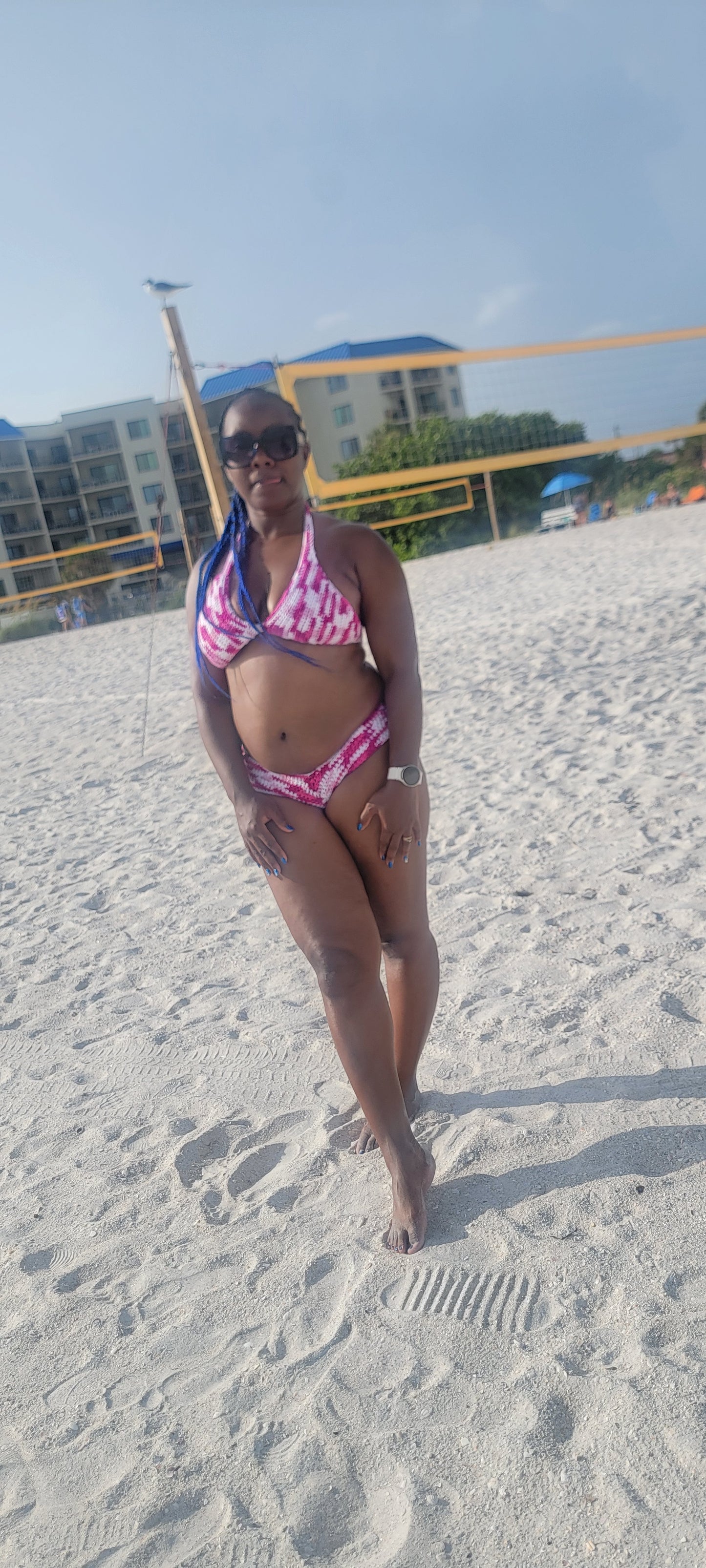 Stylish Bikini with multicolored fabric.