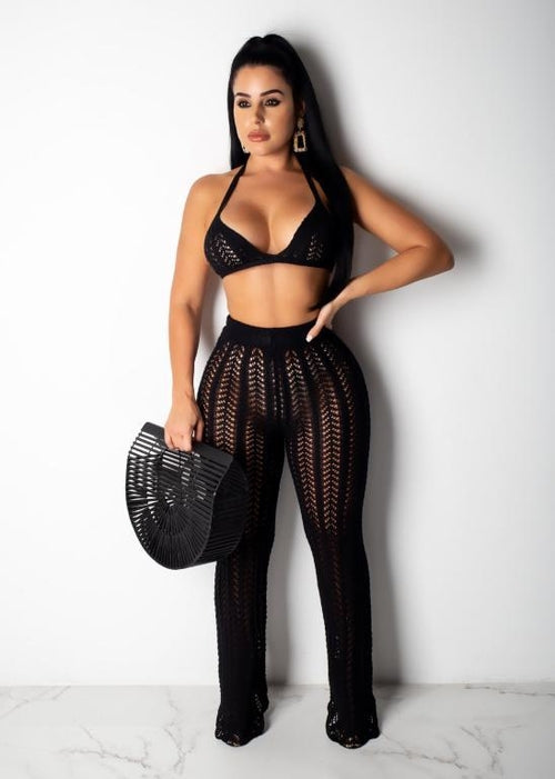 Crochet 2 piece suit jumpsuit Female sleeveless crop top long