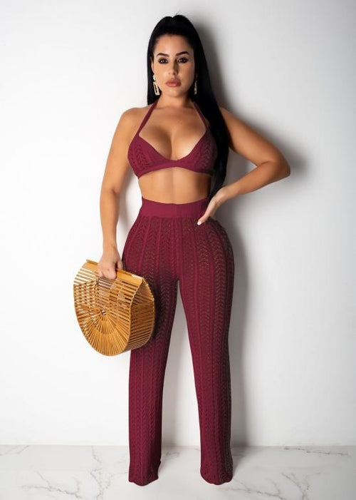 Crochet 2 piece suit jumpsuit Female sleeveless crop top long
