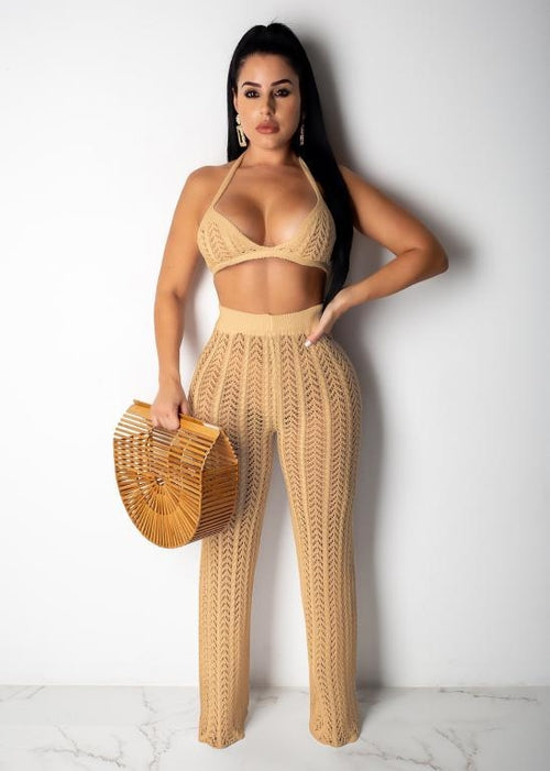 Crochet 2 piece suit jumpsuit Female sleeveless crop top long
