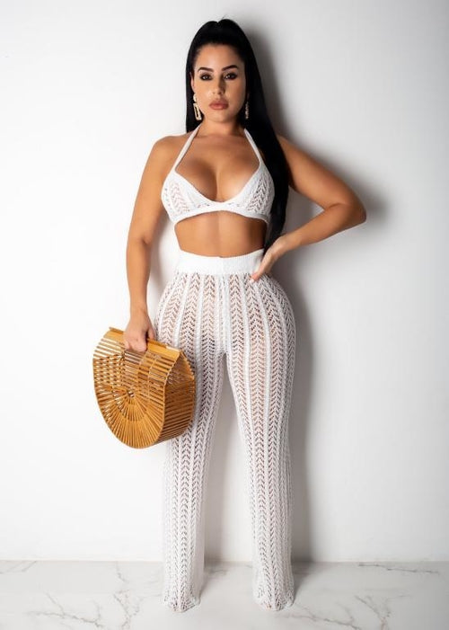 Crochet 2 piece suit jumpsuit Female sleeveless crop top long